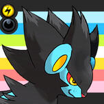 a luxray on the queer flag, with the electric and dark symbols in the top left